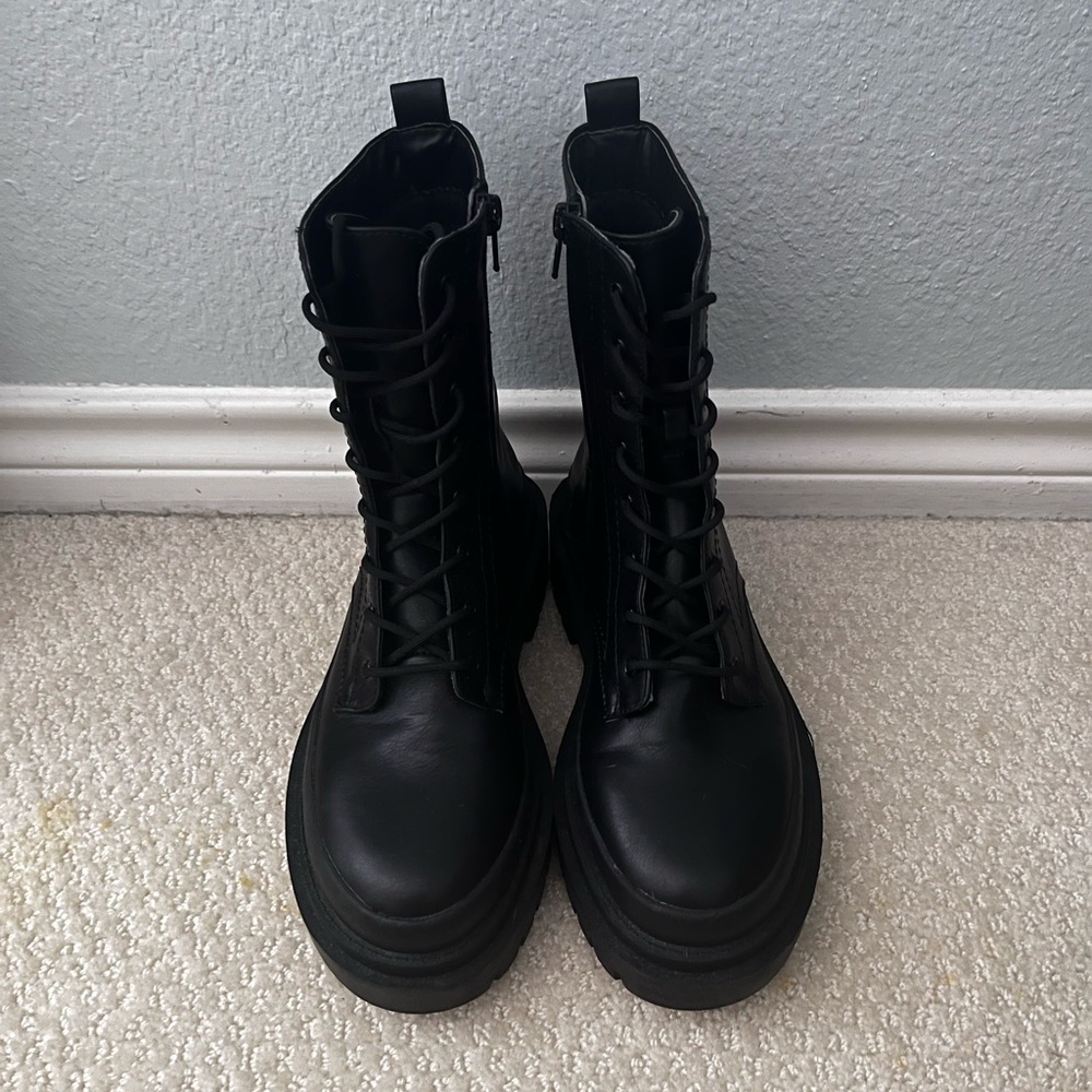 Cool Planet Moss Faux Leather Boots Round Toe Mid Calf Boots